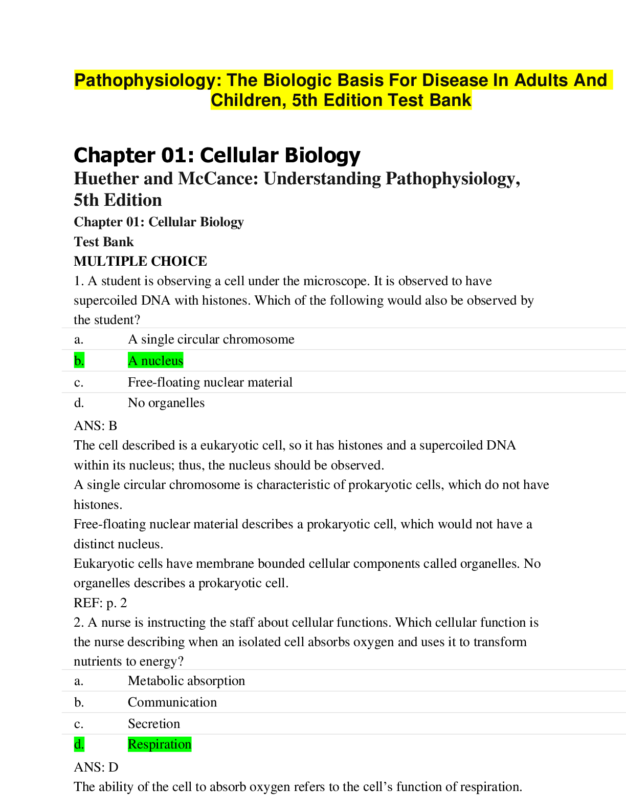 Huether and McCance Understanding Pathophysiology,The Biologic Basis For Disease In Adults And Children, 5th Edition  (All Chapter 1 to 40) TEST BANK